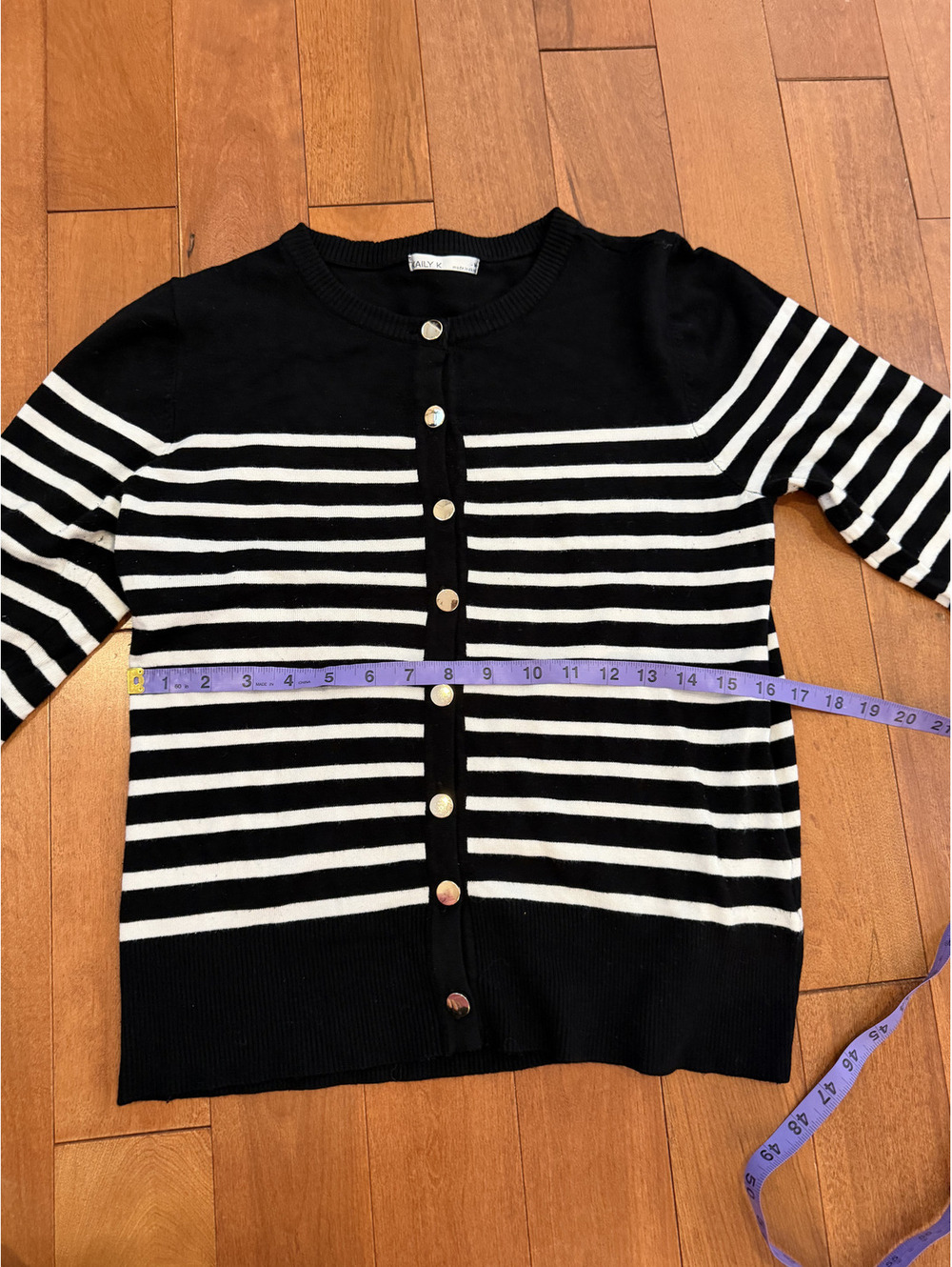 Kaily K Black White Striped Gold Button Cardigan